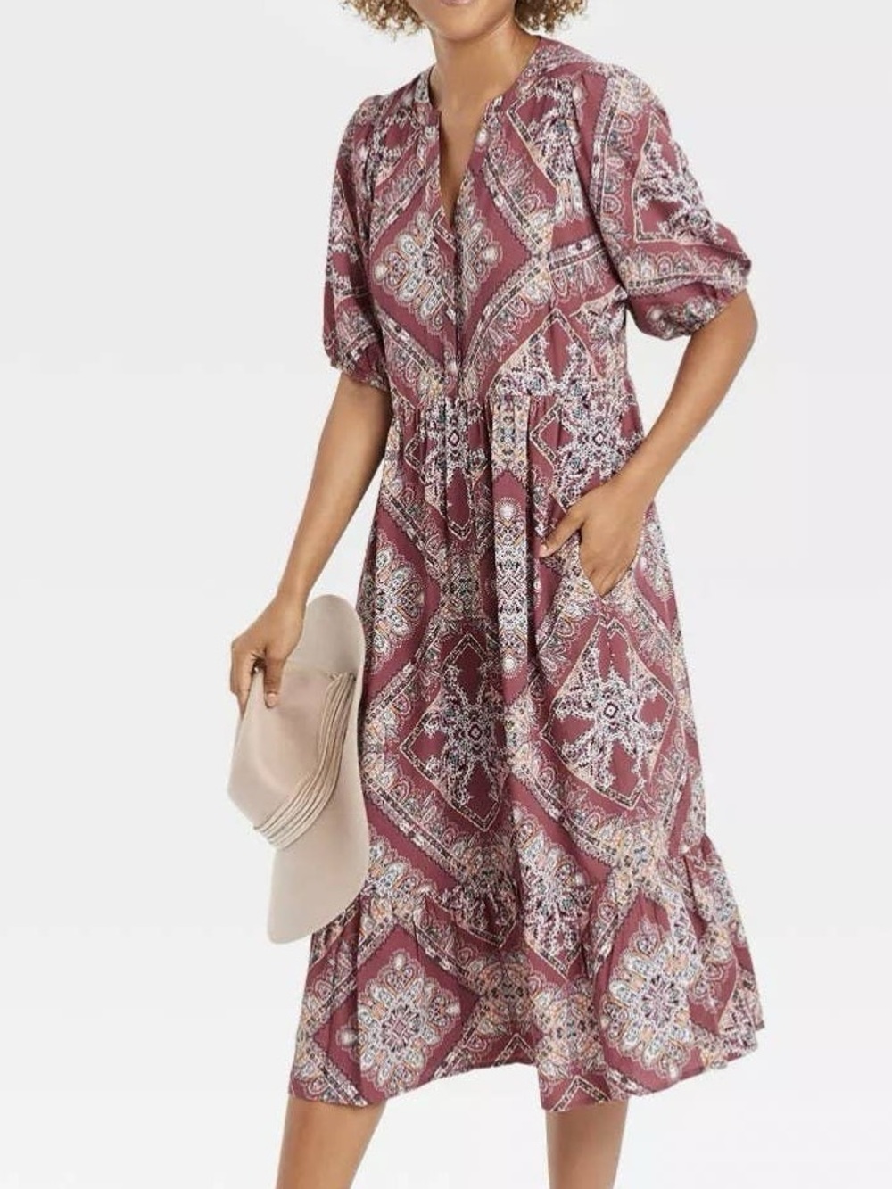 Knox Rose Paisley Midi Dress in Dusty Rose